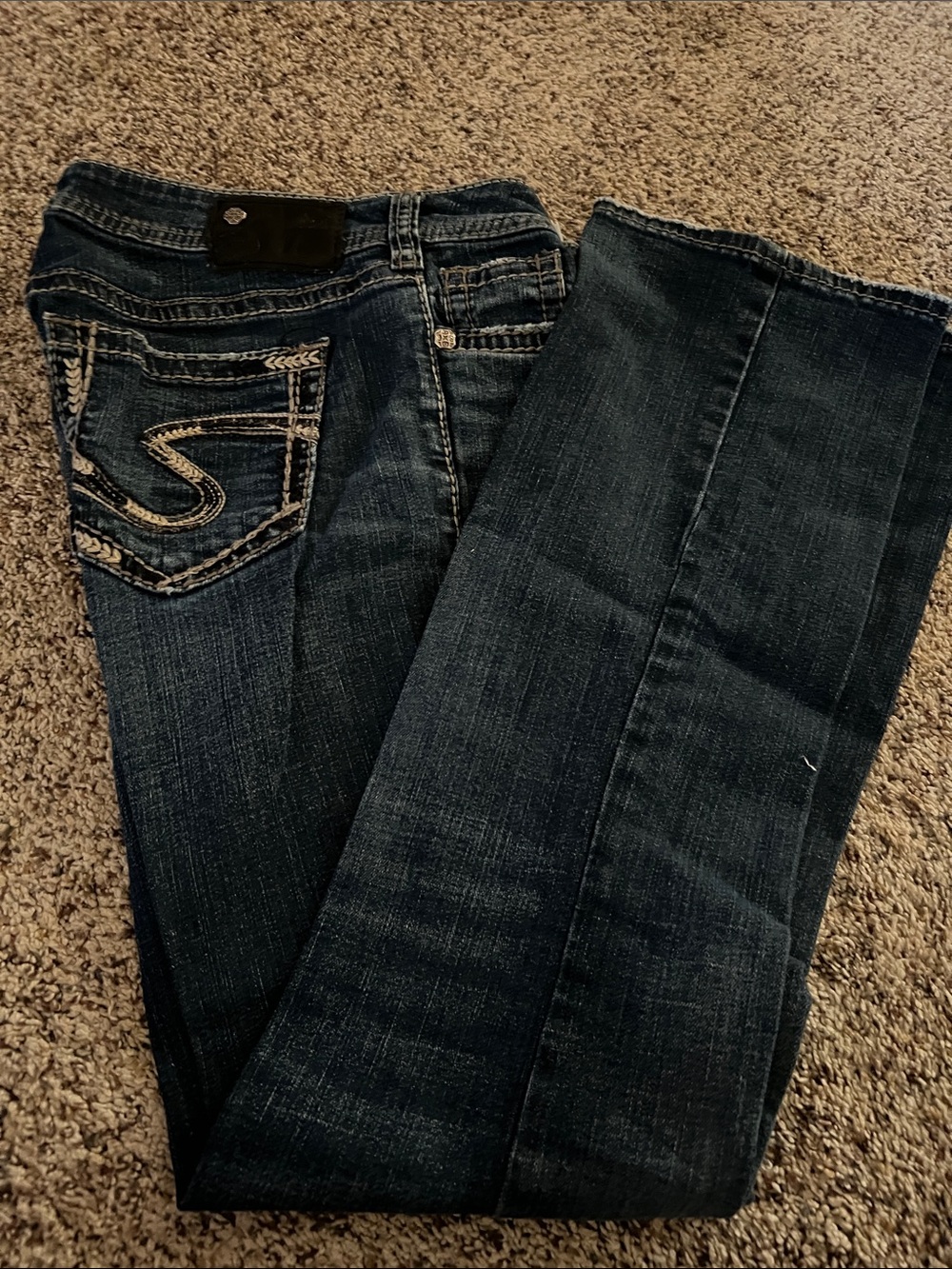 Silver Jeans Dark Indigo Boot Cut Jeans with Contrast Stitching
